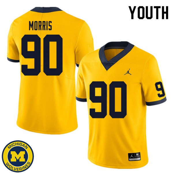 Youth Michigan Wolverines #90 Mike Morris Yellow Embroidery Football Jersey